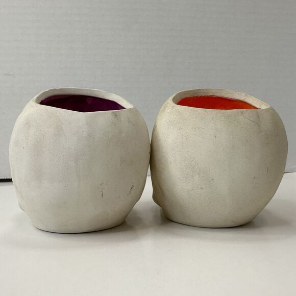 Skulls Ceramic Tea Candle Holders Set of 2 Orange/Purple Halloween Horror Goth - Picture 3 of 16